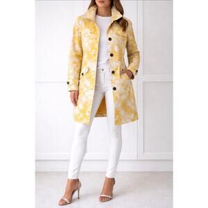 Lands End Raincoat Jacket Trench Coat Butter Yellow Mid Length Women Size XS 2-4